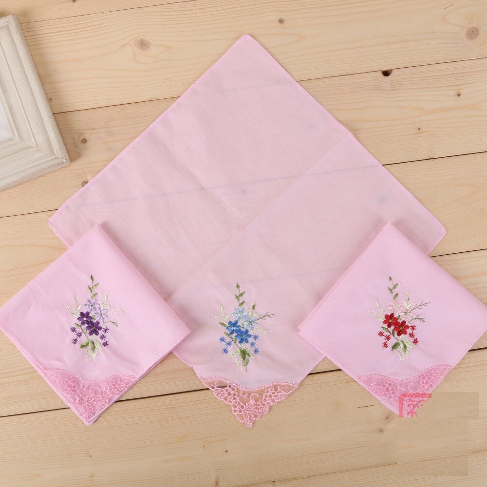 6 uds 28cm algodón bordado toalla cuadrada pañuelo bordado con encaje Color encaje sencillo pañuelo, servilleta paño