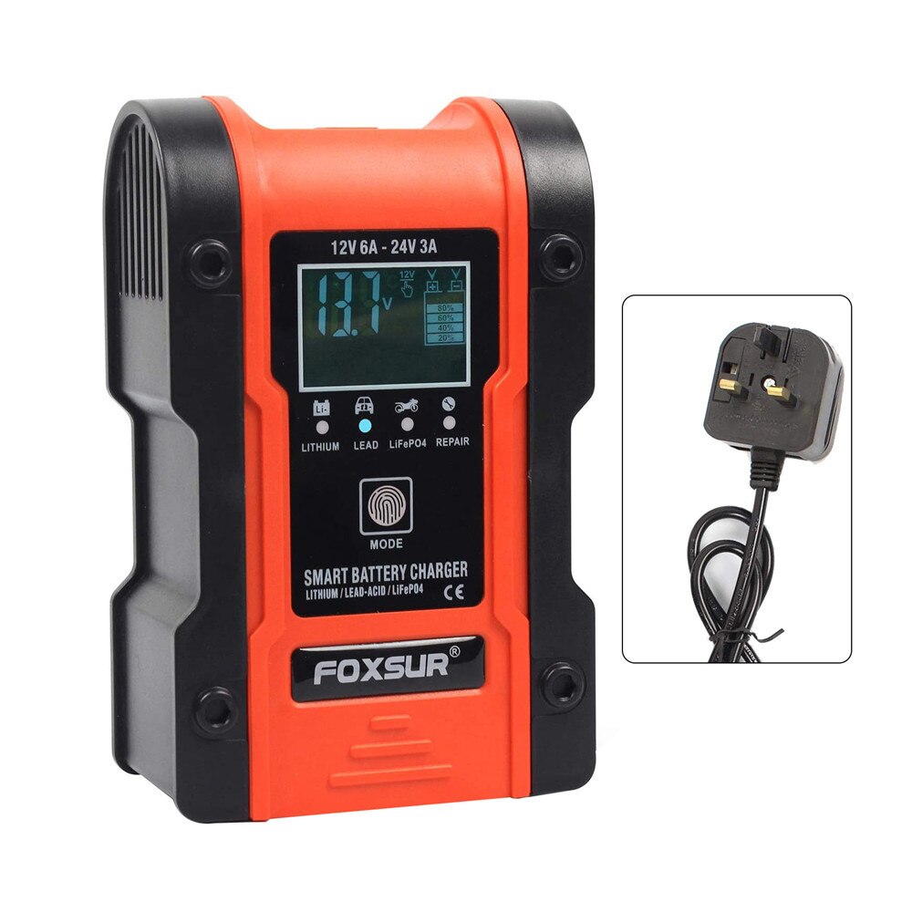 Newest Model 12V-24V Full Automatic Car Battery Charger Portable Power Pulse Repair Chargers LCD Display Energy Save: UK plug