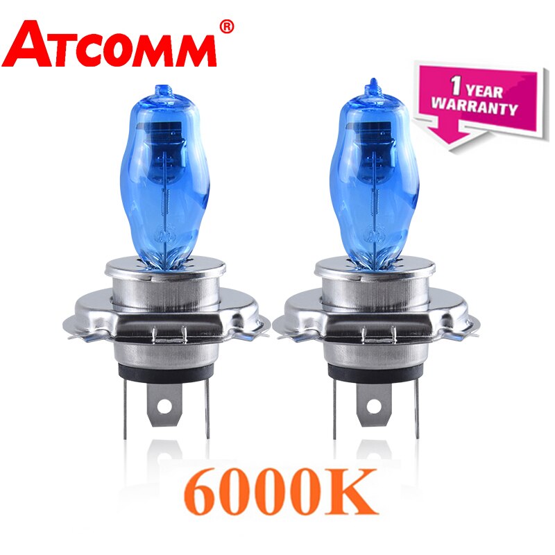 Atcomm 2 st  h3 h7 auto halogenlampor 6000k vita 12v h1 h4 h8 h9 h11 9005 hb3 9006 hb4 bil halogenlampa ampull voiture
