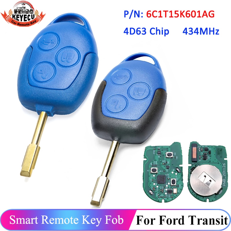 KEYECU 433MHz 4D63 Chip Remote 6C1T15K601AG For Ford Transit WM VM 2006 2007 Car Key 3 Button