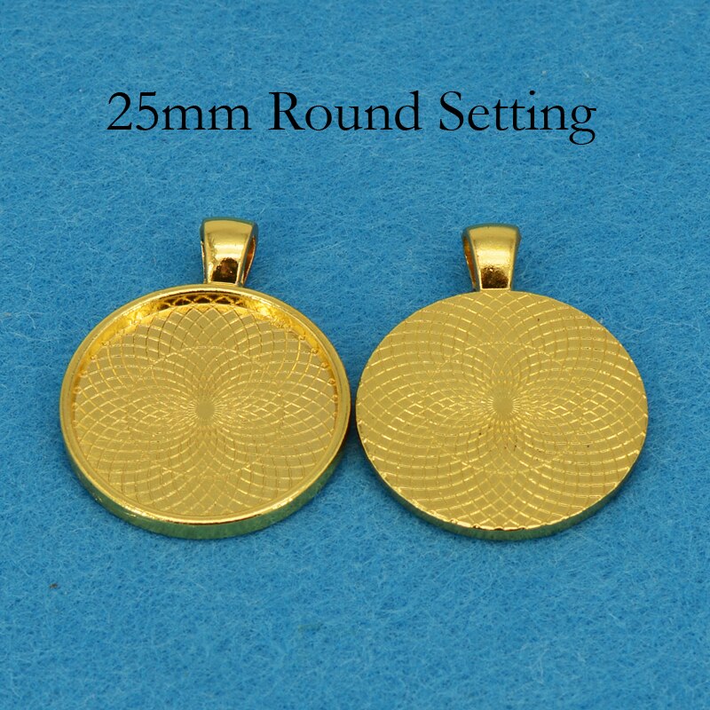 50 pcs - 25mm Round Pendant Tray, 25mm Cameo Setting, Round Pendant Bezel, 1 INch Pendant Blank Cabochon Setting: Shiny Gold
