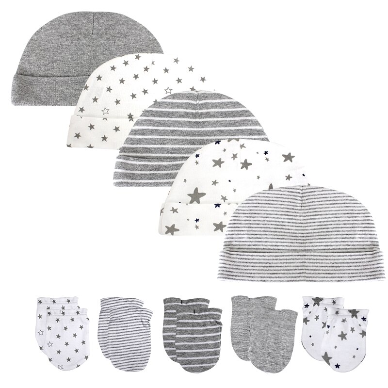 Pasgeboren babyjongen meisjes hoed + handschoenen geboortefotografie rekwisieten katoenen babymuts herfst kinderaccessoires babykleding: 5 handschoenen en 5 mutsen 20