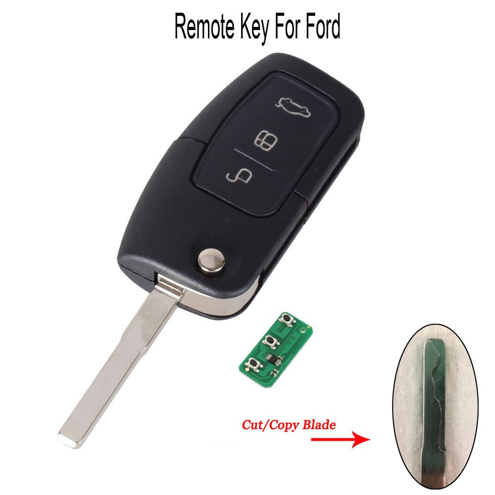 Nyckel du skär blad 3 knappar fällbar fjärrkontroll för ford focus mondeo fiesta fob fodral 433 mhz 4 d 63 chip: Utan chip