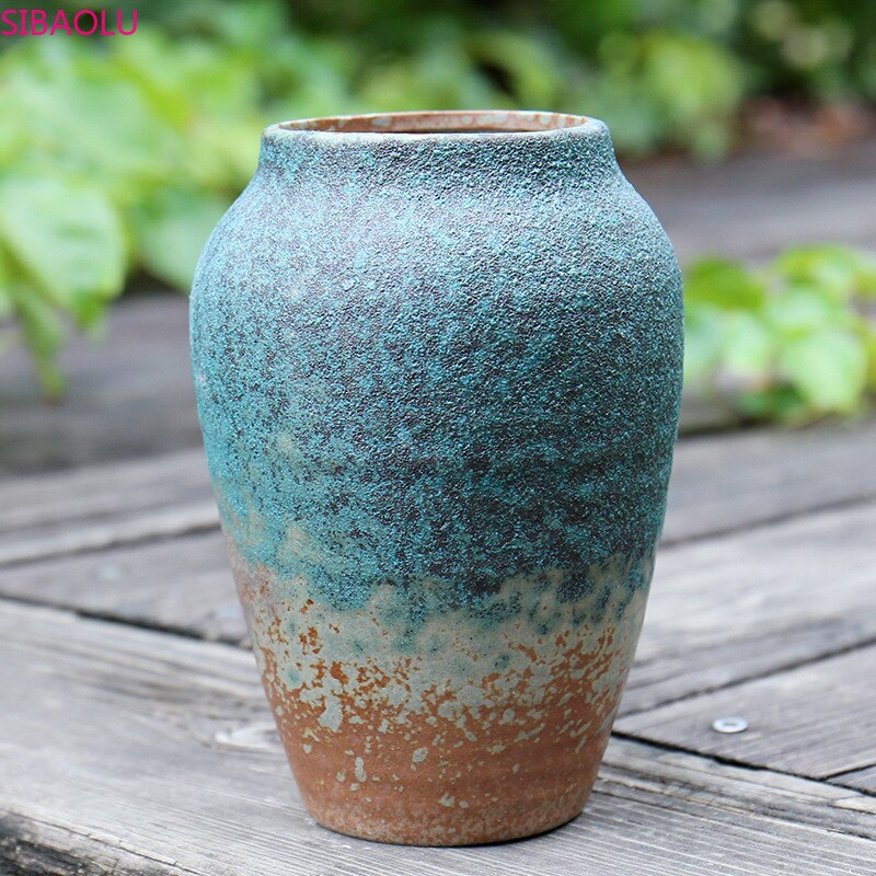 Ceramic Flower Pot Large Round Succulent Rust Old Pile Flower Pot Breathable Retro Potted High Mouth Flower Pot