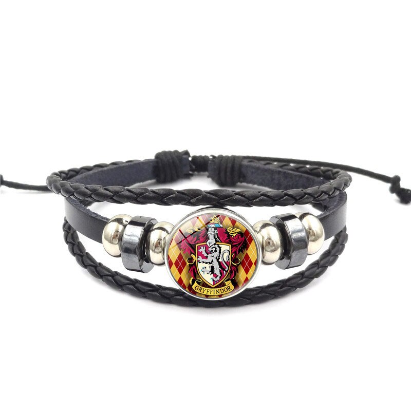 La escuela de magia Salazar Slytherin de vidrio hebilla encanto pulsera de joyería de hecho a mano multicapa DIY brazalete pulsera de cuero,: XL1585