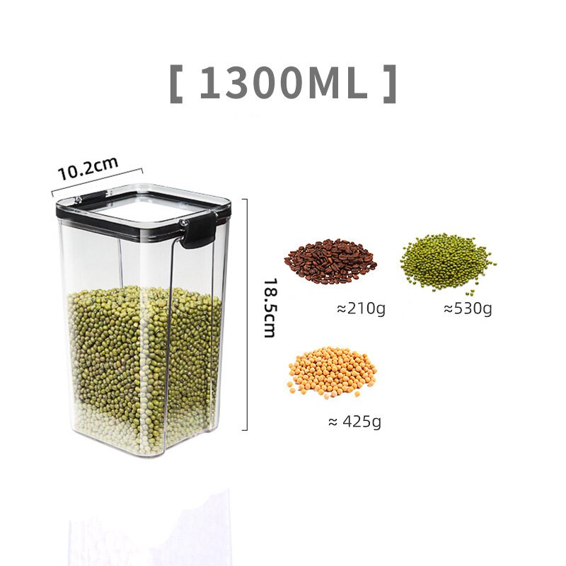 Airtight Food Storage Containers Set with Lids Plastic Dry Food Canisters for Kitchen Pantry Organization and Storage fridge can: 1300ml Black Style A