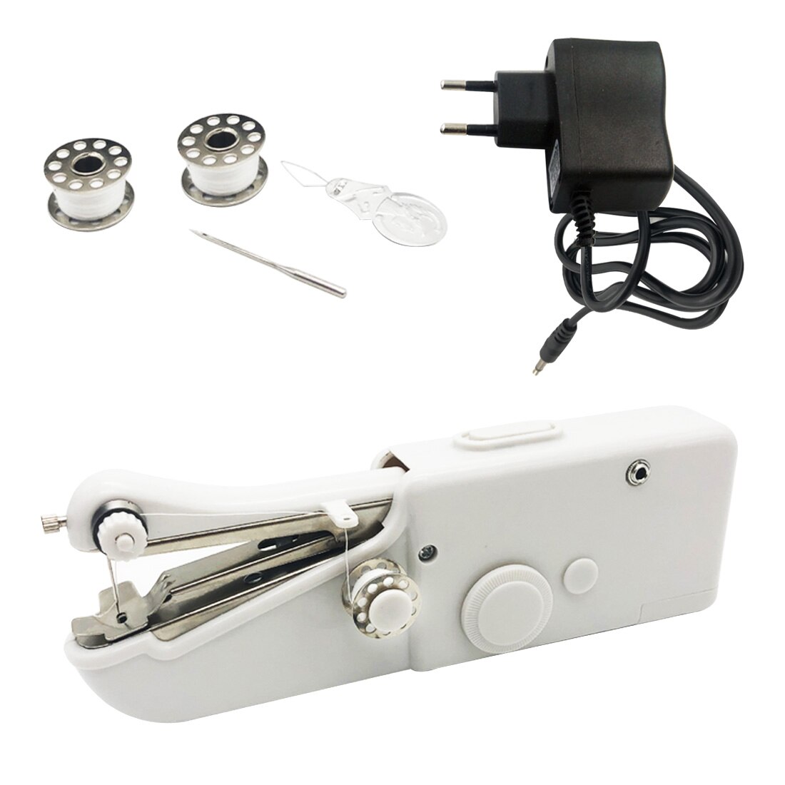 Mini máquina de coser manual portátil, puntada eléctrica manual rápida, costura, costura, telas de ropa sin cable, Hogar para reparaciones: EU plug