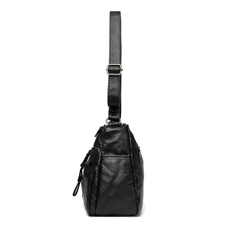 cuir souple sac à main double fermeture éclair sac à bandoulière simple sac de messager tendance multi-poche sac femmes sac marron
