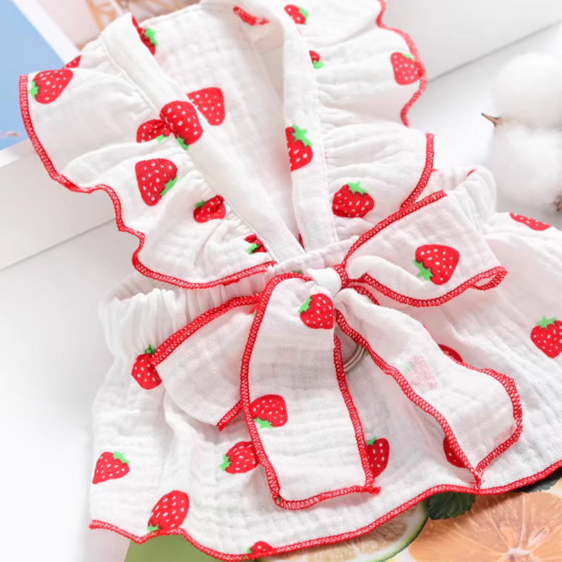 Vestido de verão para cachorro, saia fofa com estampa de morango e laço, vestido de princesa para gato, chihuahua yorkie, saias doces, fantasia de cachorro, roupas para animais de estimação: XS / Branco