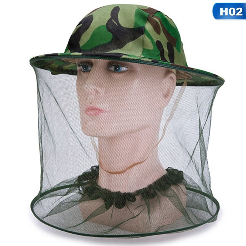 Camouflage Men Fishing Cap Wide Brim Visor Sunshade Hunting Bee Keeping Mesh Hat Insects Mosquito Prevention Neck Head Cover: 02