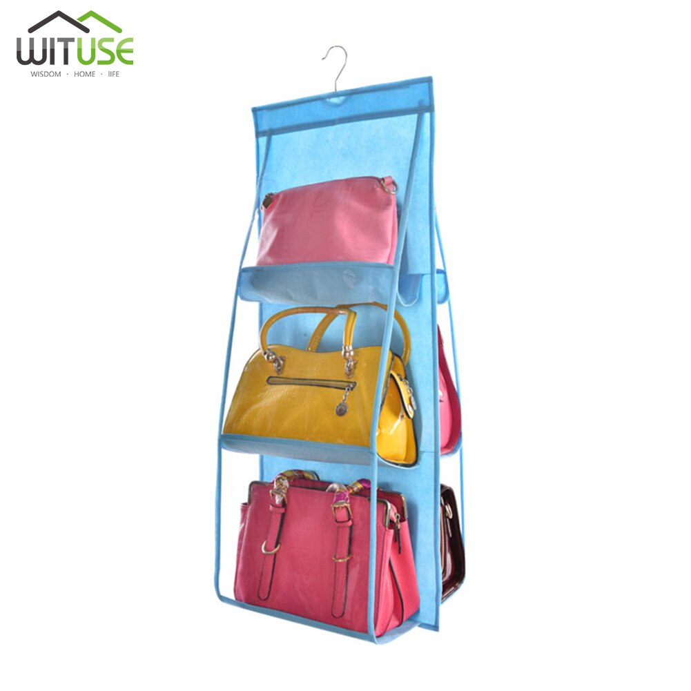 6 Pocket Opvouwbaar Opknoping Tas 3 Lagen Vouwen Plank Bag Purse Handtas Organizer Deur Diverse Pocket Hanger Opslag Closet Hanger: Blue