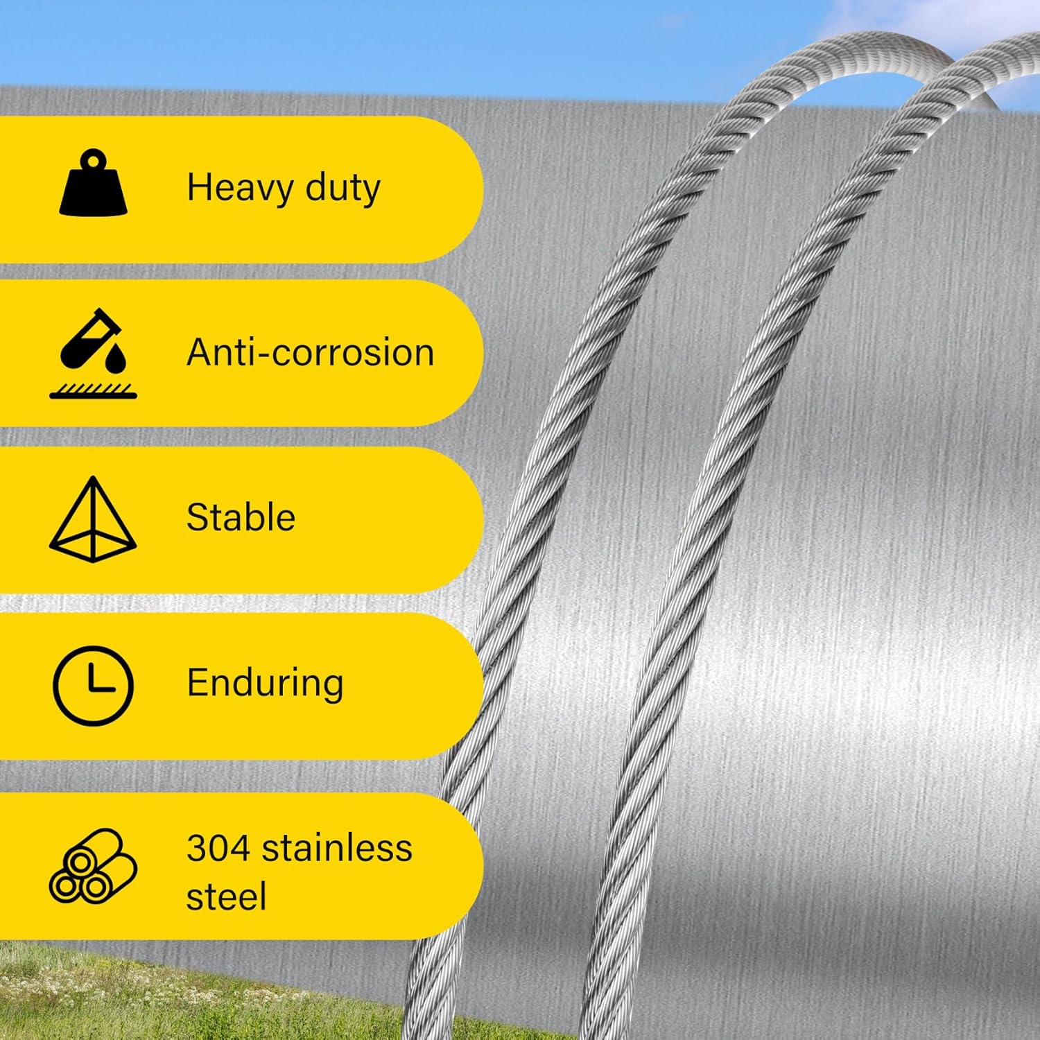 Roestvrijstalen scheepskabel, roestvrije hijskabel, waslijn, touwen, tuigage, dekleuningen, ophanghekken, flexibele lijnen