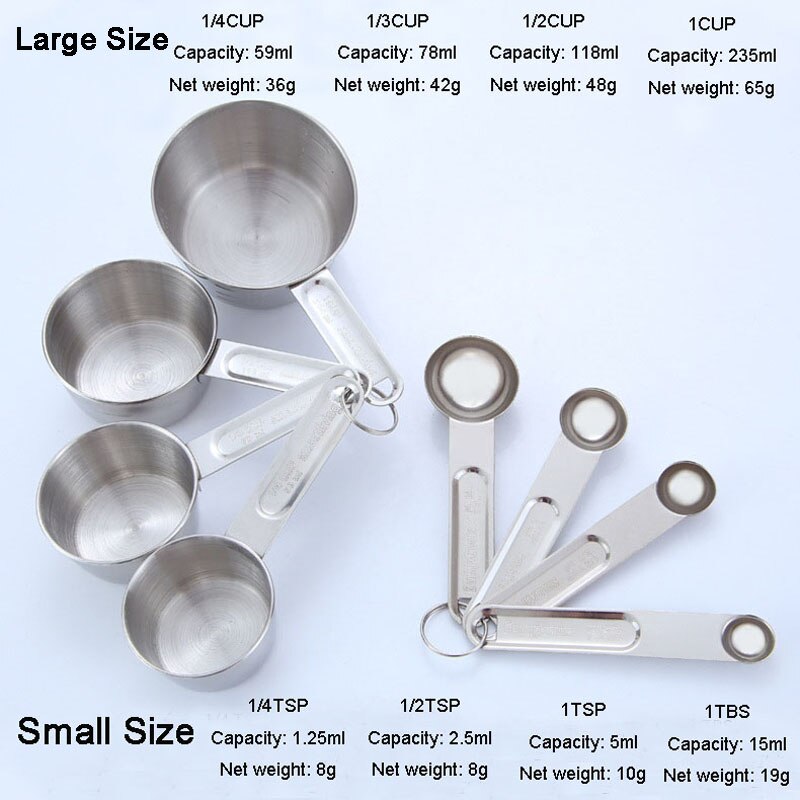 Whism 8 Stks/set Keuken Maatlepel Set Rvs Maatbekers En Lepels Set Met Gegraveerde Metingen: A1-8pcs