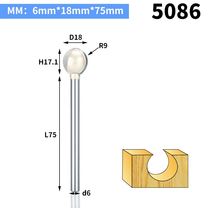 HUHAO 1pc 3mm 6mm Shank round carving bit making mould CNC bits for wood CNC woodworking round 3D engraving knife: 5086