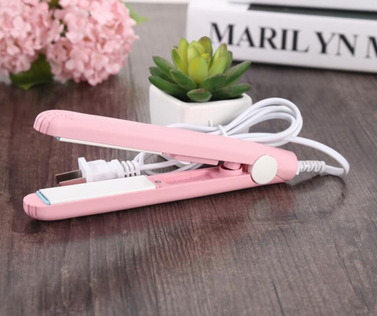 1Pc Mini Stijltang Keramische Stijltang Fronsen Krultang Styling Tools Haar Krultang Met Eu Adapter: 1 piece pink iron