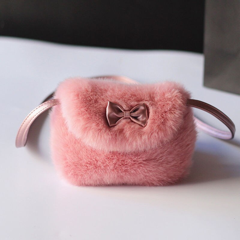 Children Furry Now Bags Warmly Girls Cross Body Mini Purse Bowknot Artificial Fur Bag Kids Birthday