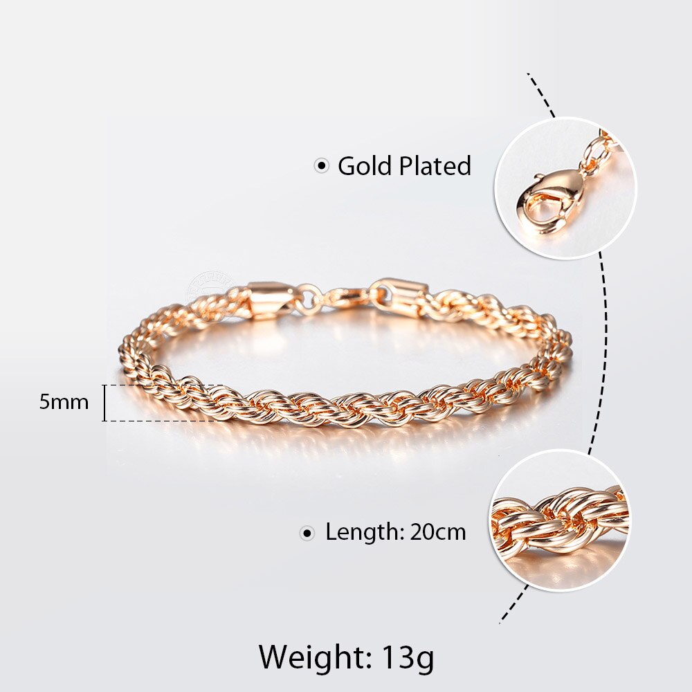 5/6 Mm 585 Rose Goud Gedraaide Touw Link Chain Armband Voor Vrouwen Mannen Partij Bruiloft Mode Sieraden Vrouwelijke accessoires 20 Cm DCB47