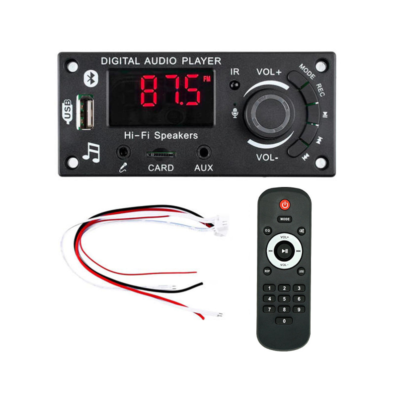Amplificador de 100W Bluetooth 5,0, placa decodificadora de MP3 WAV DIY DC 12V 50W, reproductor de MP3 USB inalámbrico para coche, ranura para tarjeta TF, USB FM con micrófono de 3,5mm: Blanco