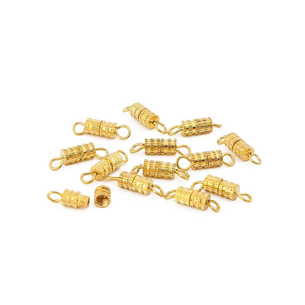 10 stk skruelåse til armbånd stik til diy smykker tilbehør guld sølv farve cylinder fastgørelseselementer spænde lukket: Guld 4 x 7mm