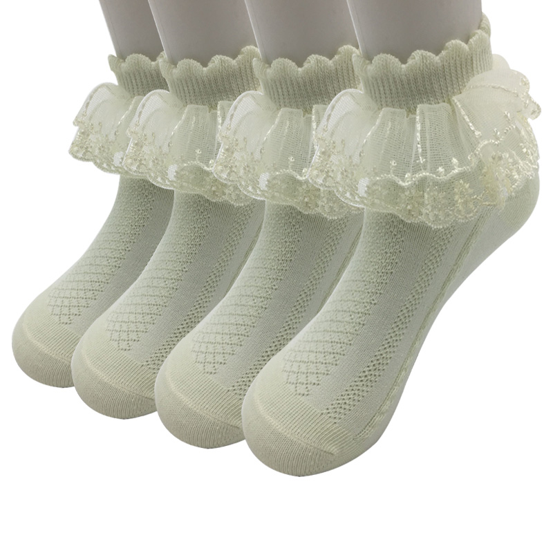 4 Pairs / Lot Summer Girls Socks Cotton Mesh Lace Candy Color Children Socks 1-12 Year Kids Socks For Girls: yellow / 5-7 year
