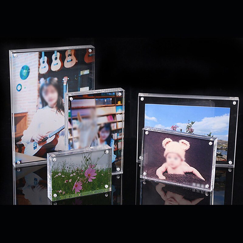 Cadre Photo magnétique rectangulaire en acrylique transparent, support de carte de visite, décoration de maison, d&#39;anniversaire