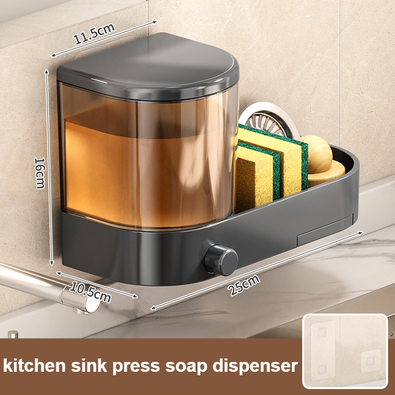 Kitchen Dish Soap Press Drain Storage Rack Punch-free Wall-mounted Kitchen Sink Press Soap Dispenser Kitchen Accessories: Rose