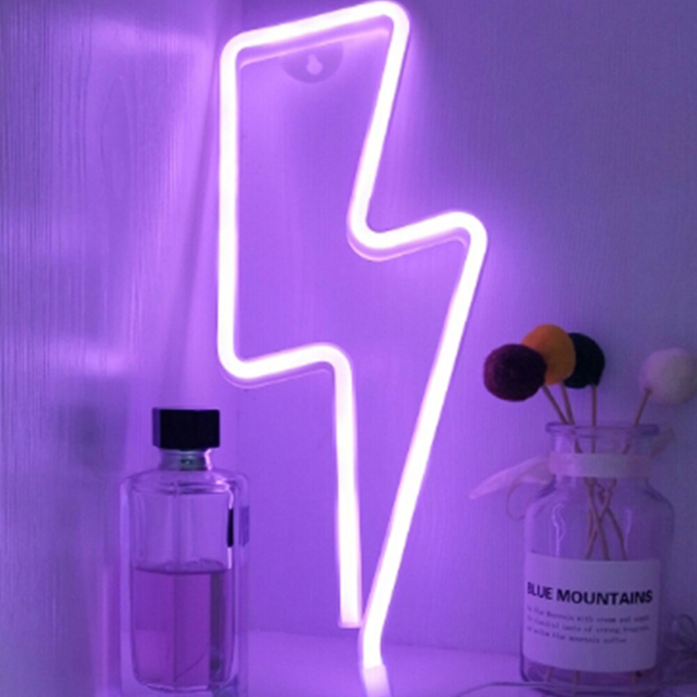 Led Neon Lamp Kleurrijke Bliksem Neon Sign Wanddecoratie Kamer Party Bruiloft Decoratie Kerstcadeaus Neon Licht Nachtlampje: purple