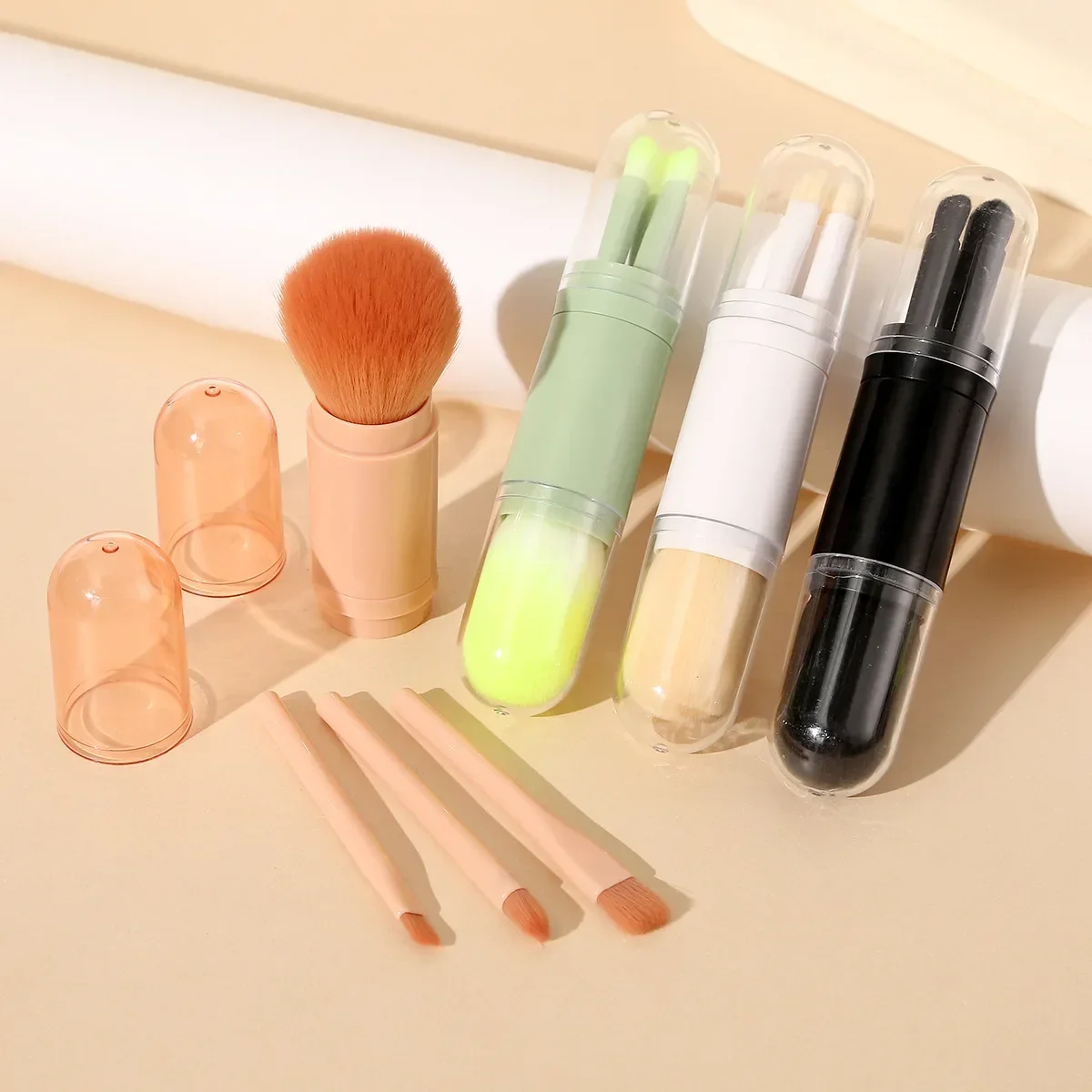 Juego de brochas de maquillaje 4 en 1 portátil multifuncional, escalable, Hash Eye, pincel pequeño de viaje para pintar y tres herramientas de maquillaje de belleza suave