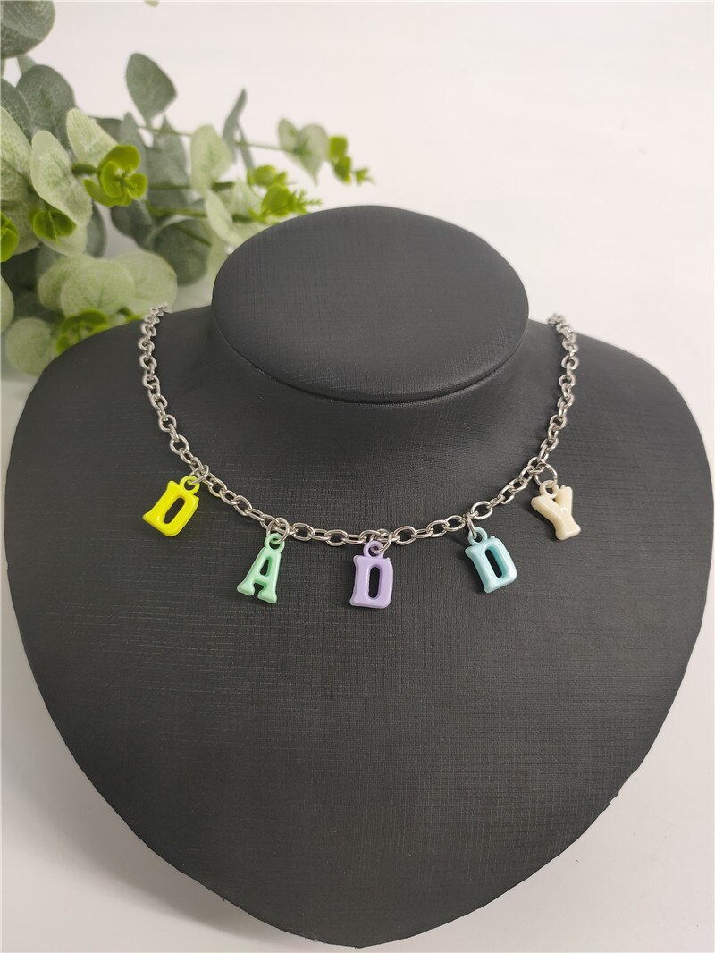 Women ANGEL Letter Charm Choker Necklace Boho Colourful Chain Collares Clavicle Chain Alphabet Pendants Collares Jewelry: DADDY