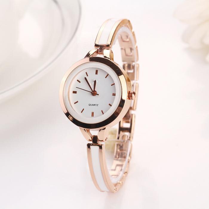 Reloj sencillo para mujer en 2 colores, reloj de pulsera delgado de , reloj de pulsera informal para mujer, reloj pequeño de cuarzo redondo LL @ 17: rose gold