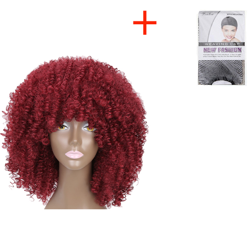 MISS PRUIK lange Kinky Krullend Pruiken Afro Pruik Korte Pruiken voor Zwarte Vrouwen Hoge Temperatuur Fiber Synthetisch Haar Blcak Rood blonde kleur: #1