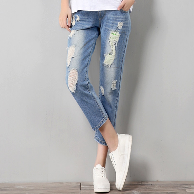 4XL Ripped Vintage Maternity Jeans Plus Size Hole Denim Cotton Trousers Pregnant Women Clothing Pregnancy clothes