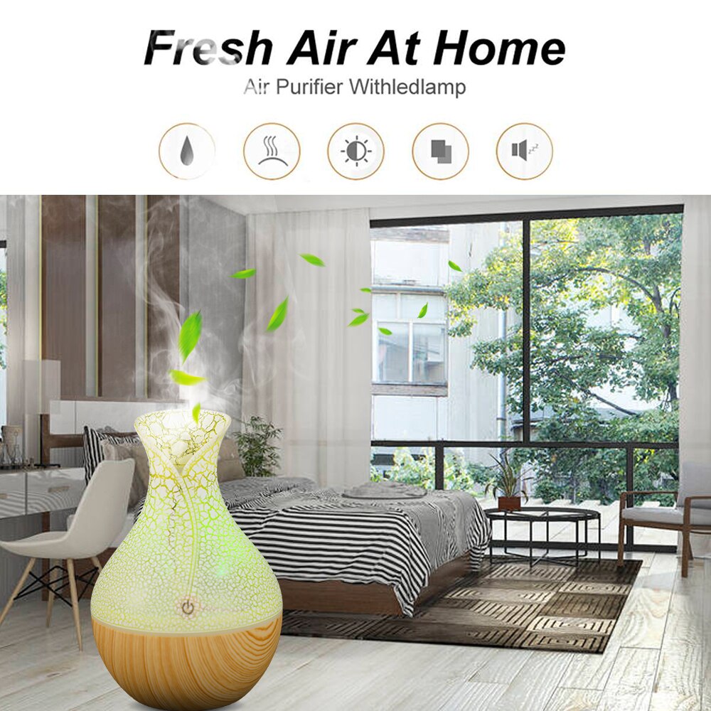 Colorful LED Light Electric Humidifier Aroma Oil Diffuser Ultrasonic Wood Grain Air Humidifier USB Mini Mist Maker for home