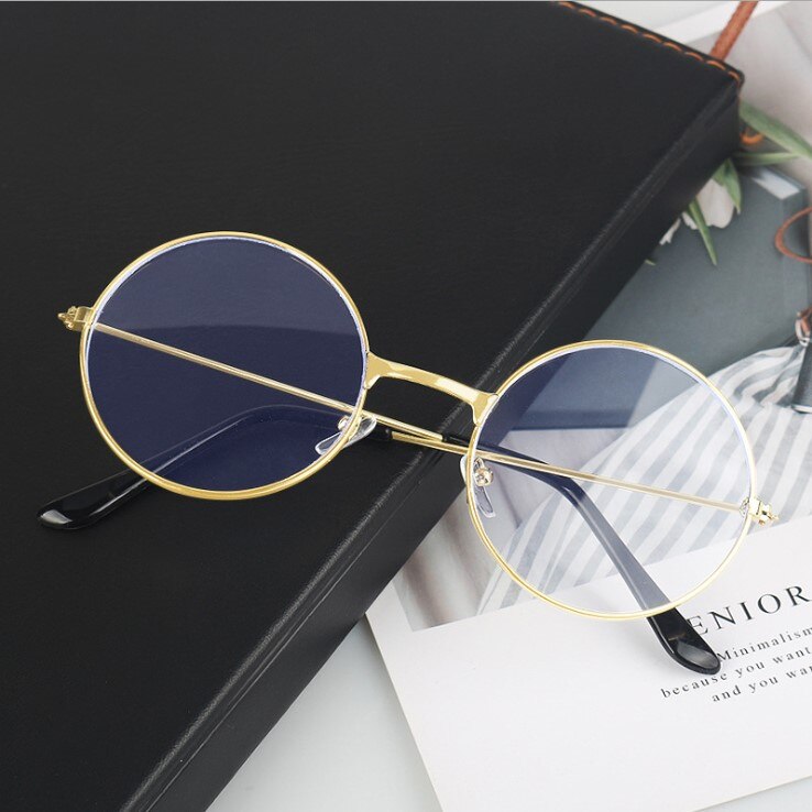Vintage Round Metal Frame Blue Light Blocking Personality College Style Clear Lens Eye Glasses Eye Protection Mobile Phone Game: Golden