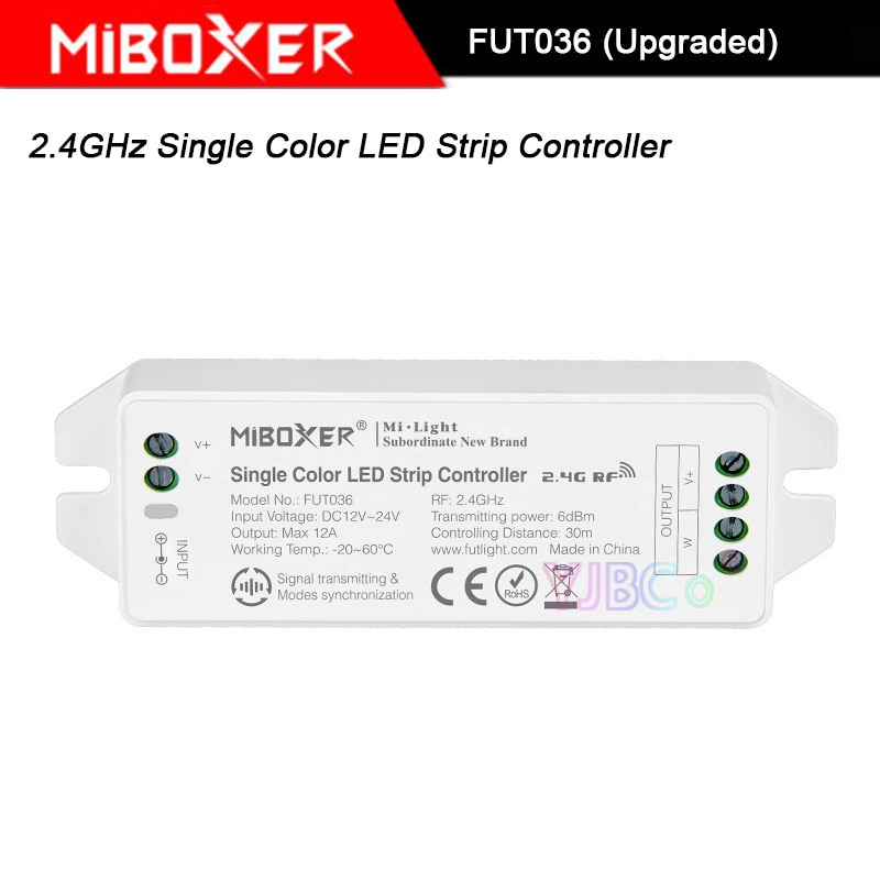 Miboxer 2.4GHz Single Color LED Strip Controller,FUT036 (Upgraded) DC12V~24V dimming led lamp light tape dimmer