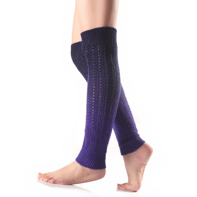 Para Mujer niñas invierno degradado Color Cable de punto largo calentadores medias sin pies al aire libre nieve esquí rodilla alta Crochet botas puños: 5