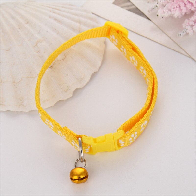 View of Cat Paw Print Cat Collar Adjustable Nylon Ribbon C... – Vicedeal
