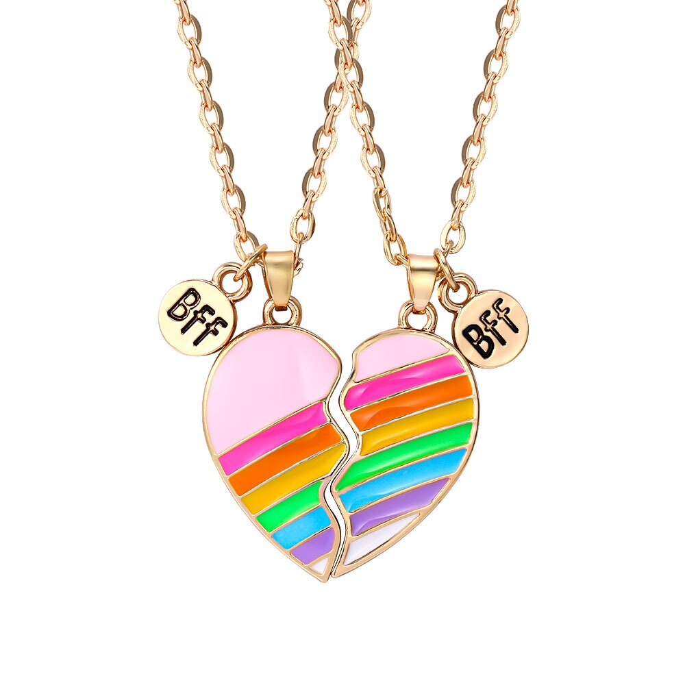 2 Pcs/Set Couple Necklace Round Heart Cats Key Locket Best Friends Pendant Necklace for Family Lovers Friendship Jewelry: NC22Y0190-4