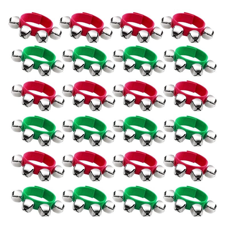 24 stuks band pols belletjes armbandjes jingle muzikale enkel belletjes ritme instrument percussie feest (rood, groen)