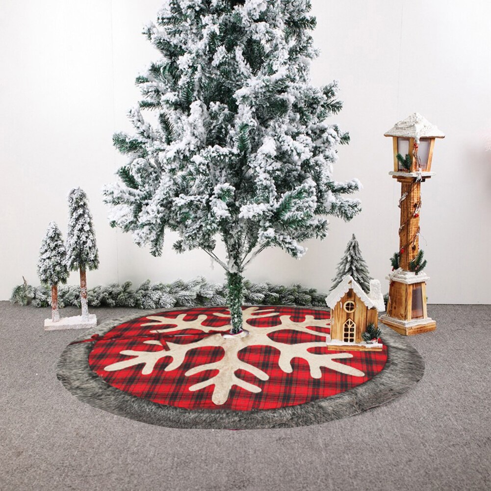 120/122cm juletræ nederdel snefnug plaid mønster træ forklæde rundt tæppe xmas gulv matornaments base hjem fest dekoration