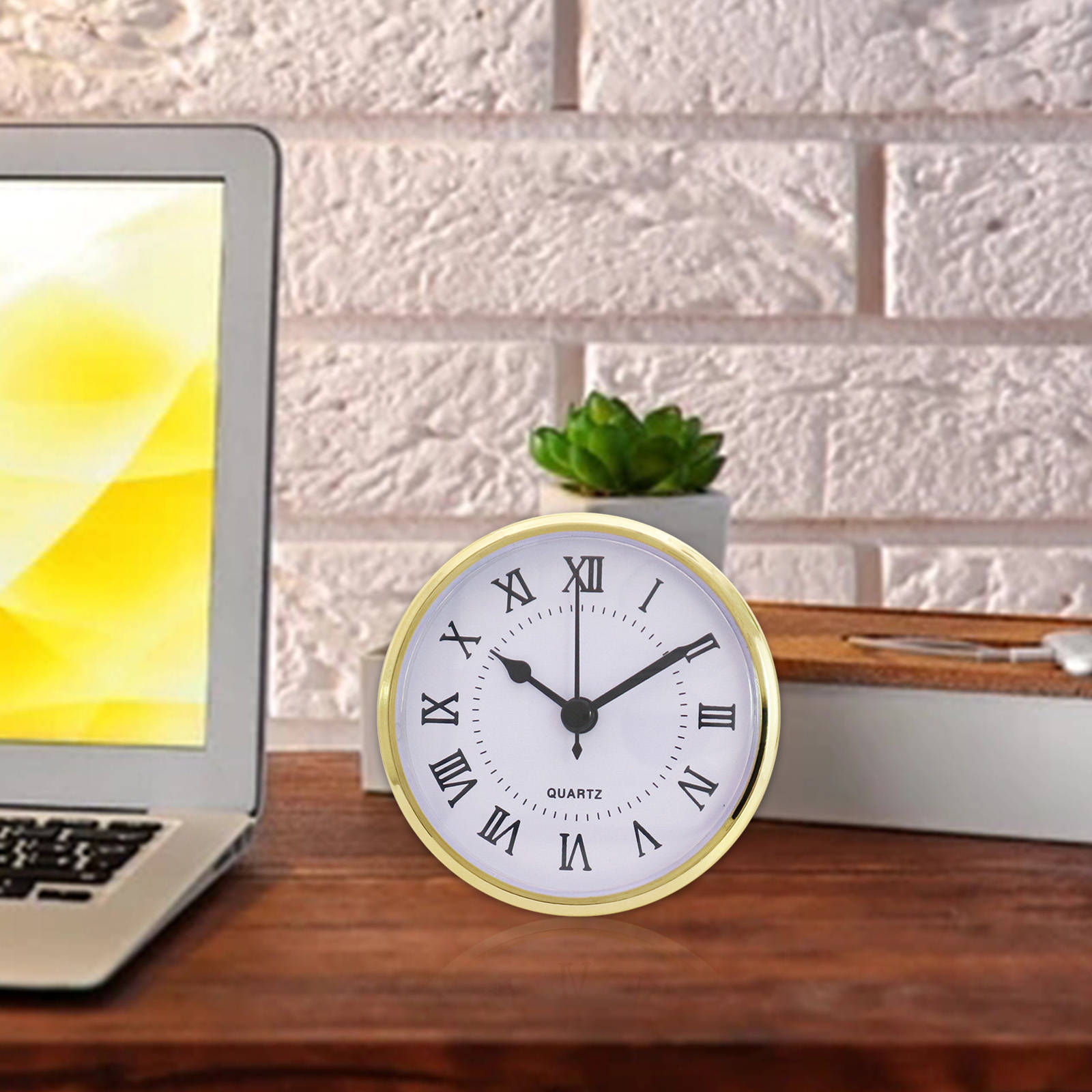 Mini horloge avec chiffres romains de 3.54 pouces, outils romains, garniture en or, tête ronde, Face blanche, batterie