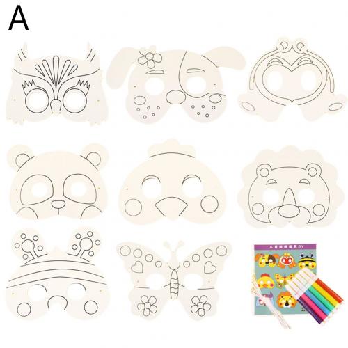 Halloween masque blanc Animal dessin animé enfants coloriage peinture maternelle papier Graffiti à la main bricolage Art matériel paquet: A
