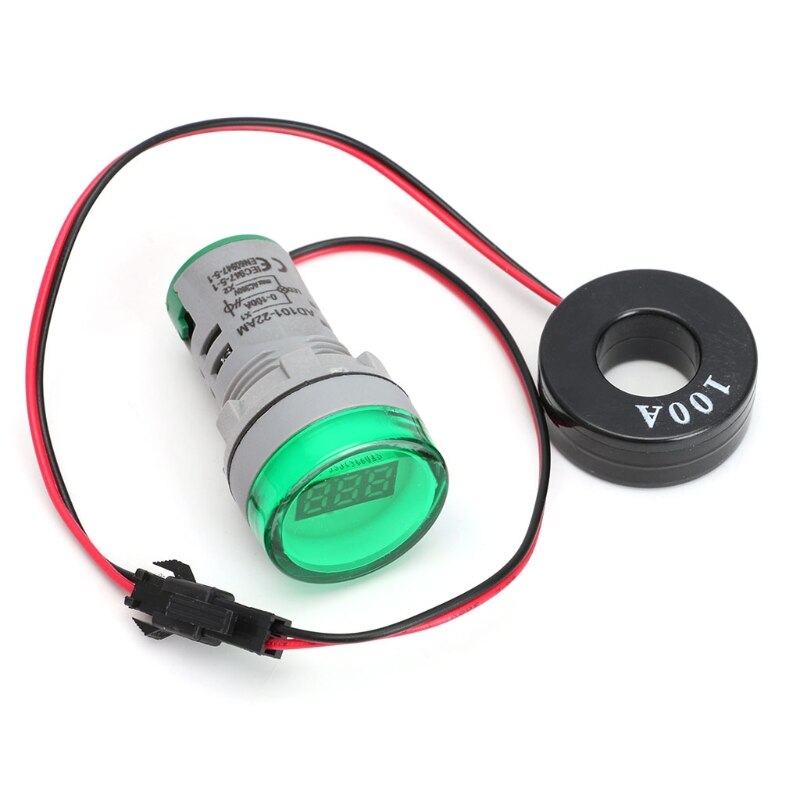 AC 220V 0-100A Digital Ammeter 22mm LCD Display AC Current Indicator Monitor Current Meter with Current Coil Transformer: Green