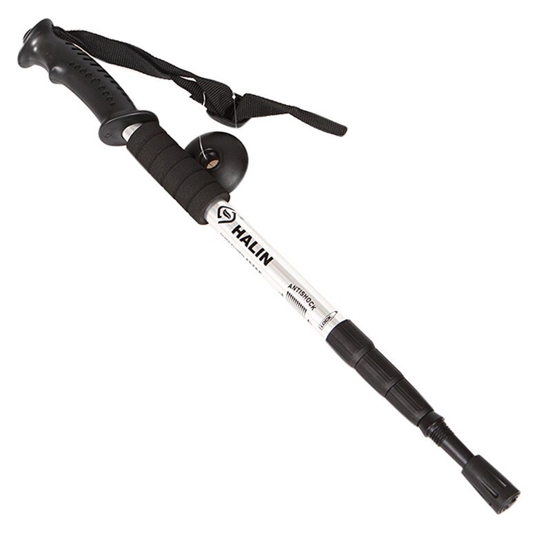 Bastones de senderismo antigolpes, bastones ajustables, 4 secciones, herramientas para exteriores #3M07: silver