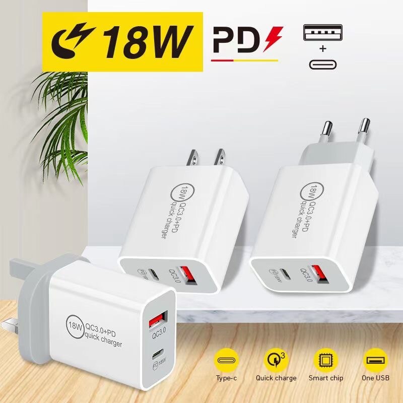 QC3.0 Pd 18W Dual-Port Fast Charger Type-C Opladen Hoofd Voor Apple Android Toegepast Snelle Lading protocollen Intelligente Lading Gan
