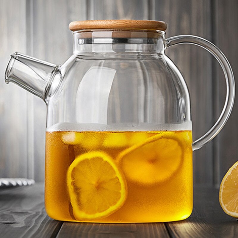 1L/1.8L Big Transparent Borosilicate Glass cup Teapot Heat-Resistant Large Clear Pot Flower Tea Set Puer Kettle Office Home Tool: 1.8L F
