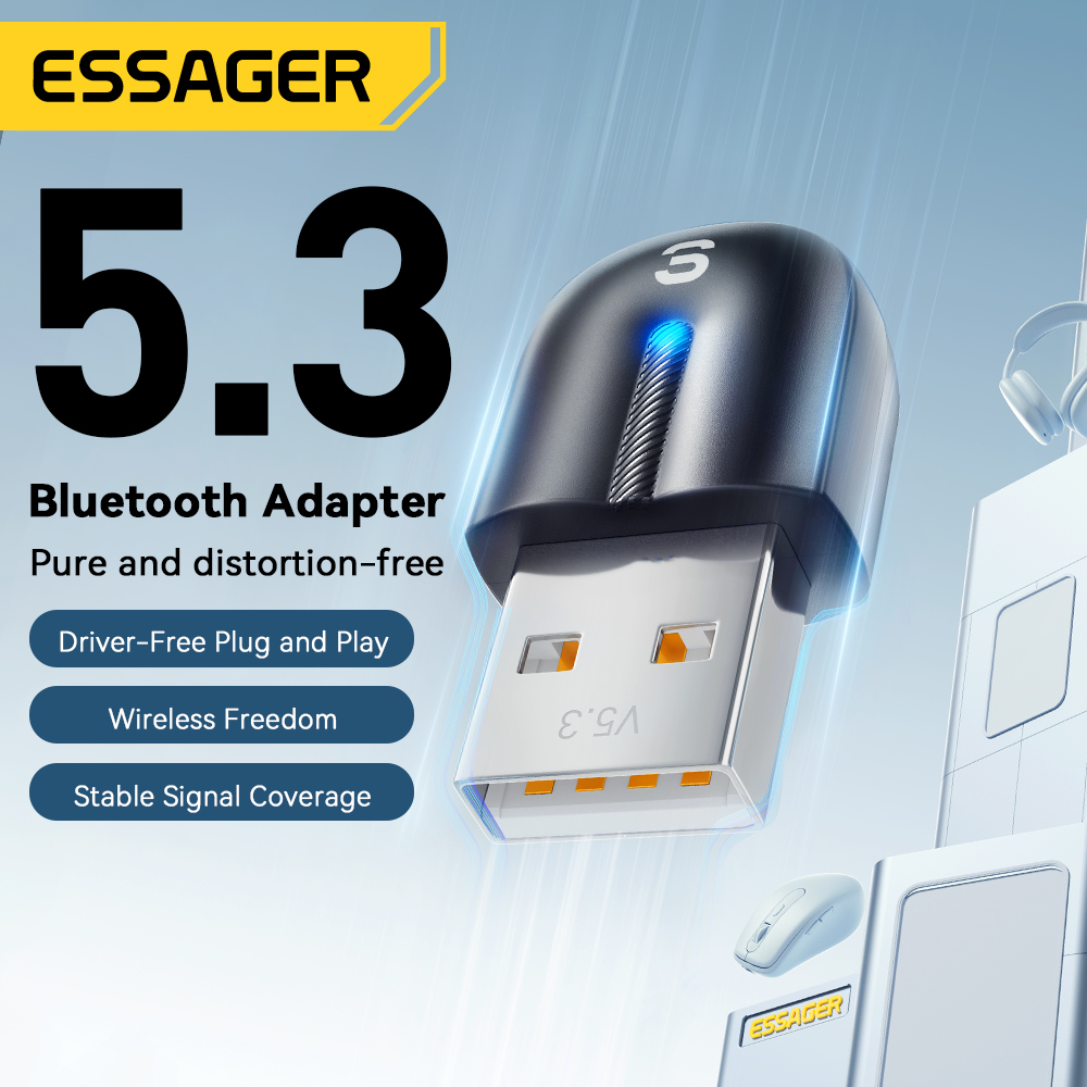 Essager USB Bluetooth 5.3 Adapter Aux Audio Odbiornik Nadajnik Do PC Głośnik Laptop Soundbox Bezprzewodowa mysz Nadajnik USB