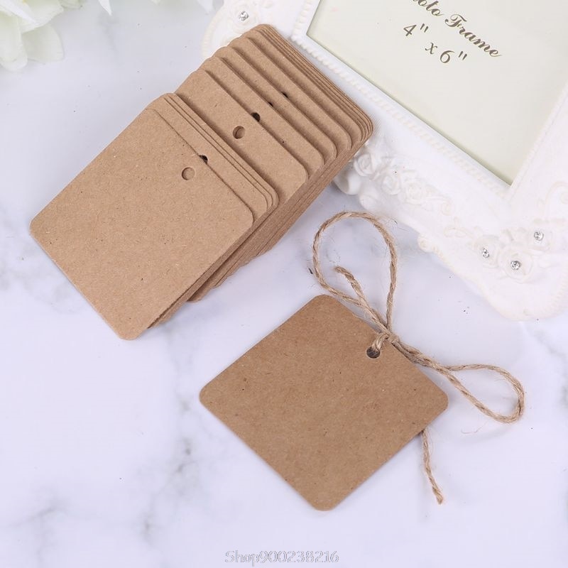 Etiquetas de papel Kraft cuadradas en blanco para , etiqueta de boda, tarjeta de precio, artesanía con hilo de yute de 10m, S15 20, 100 Uds.,