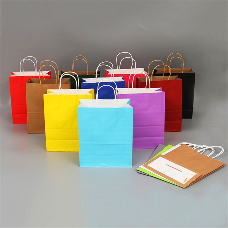 1Pcs Reusable Kraft Paper Shopping Bag With Handle DIY Multifunction Wedding Birthday Party package bags