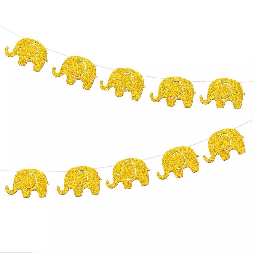 Elefanttibanneri baby shower -banneri sukupuoli paljastaa seppeleen syntymäpäivä tytölle pojalle ensimmäisen syntymäpäiväjuhlan koristeet: Kultainen banneri